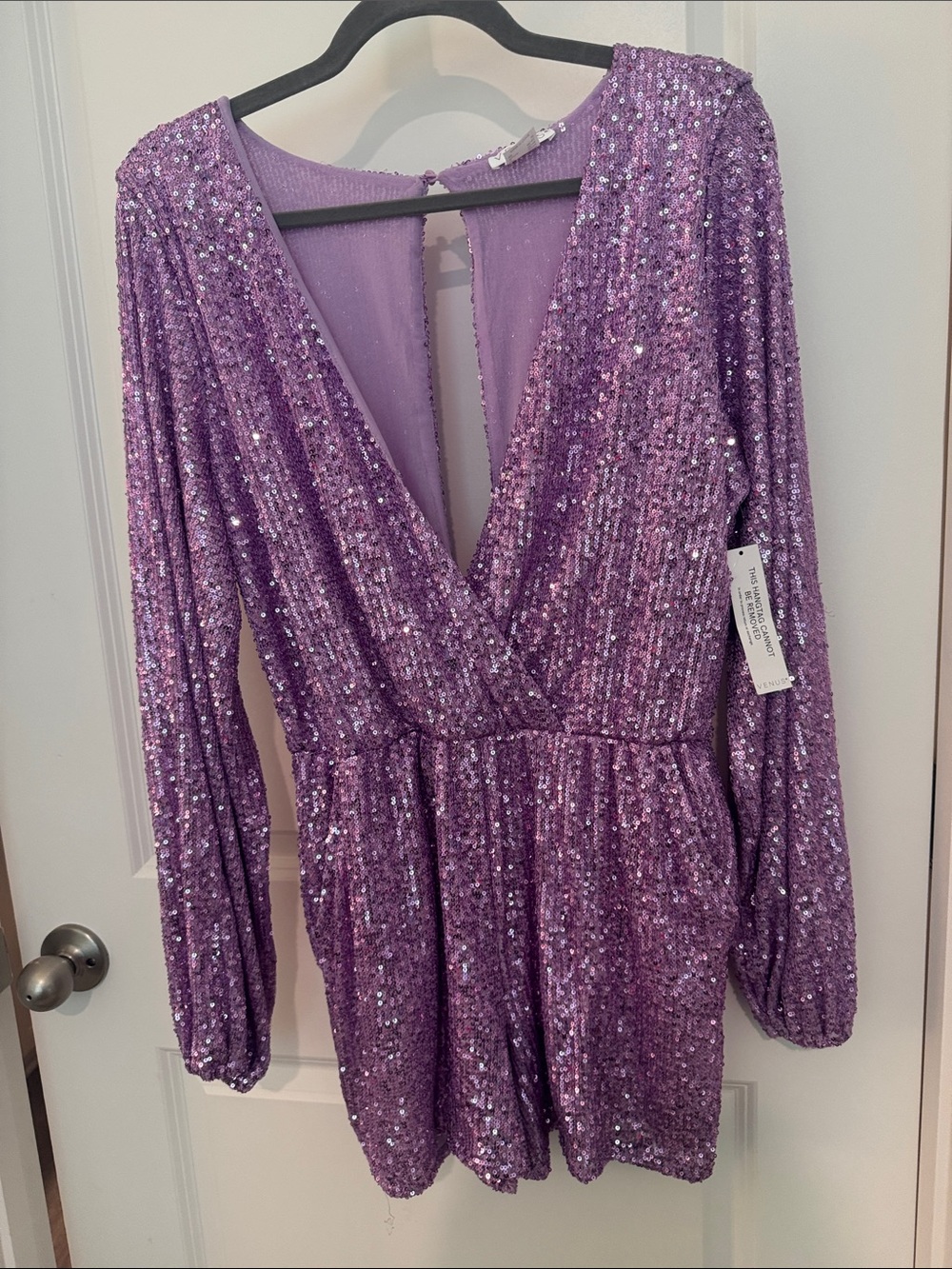 VENUS Lavender Sequin V-Neck Romper
with pockets